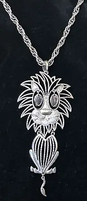 Vintage Signed ALAN Silver Tone Articulated Lion Necklace Pendant • $11.04