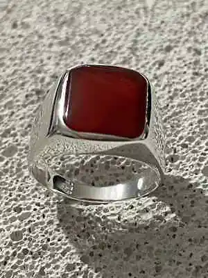 925 Sterling Silver Natural Red Garnet Square Cut Gemstone Men's Ring S-19 • $45.98