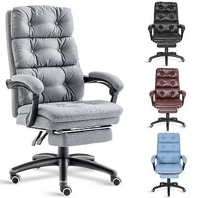 Executive Office Chair Swivel Recliner Computer Desk Gaming Chair With Footrest • £85.99