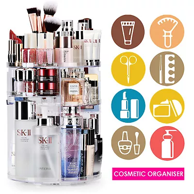 Auxmir® Large Makeup Organiser 360° Rotating Dressing Table Cosmetic Storage Box • £12.99