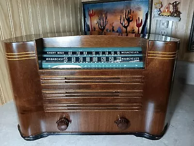 Vintage GENERAL ELECTRIC TUBE RADIO L-633 WORKS Original Wood INGRAHAM Case • $150