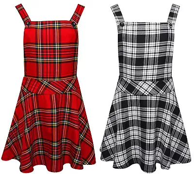 Ladies Womens Tartan Check Pinafore Dungarees Buttoned Mini Skirt Dress 8 - 14 • £11.99