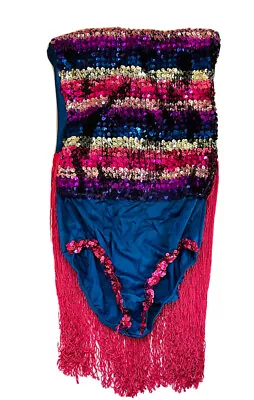 VTG 80s Womens Small Rainbow Embellished Fringe Tassel Leotard Showgirl Dancer • $40.04