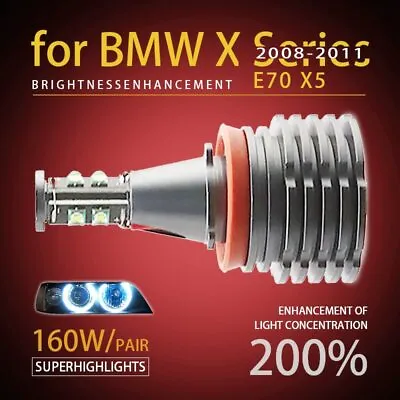 160W 7000K W H8 LED Angel Eyes Ring Marker Bulbs For BMW 2007-10 X Series E70 X5 • $30.99