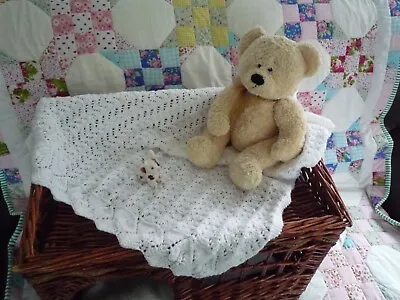 £25 • Buy Hand Knitted White DK Babys Blanket/shawl