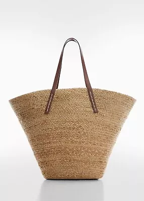 Mango Jute Natural Colour Brown Handle Tote Bag Size Large • £30