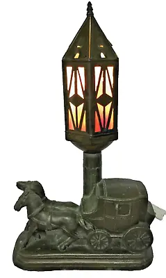 Vintage Accent Lamp Horses Pulling Stagecoach 6 Panel Youghiogheny Glass Shade • $95