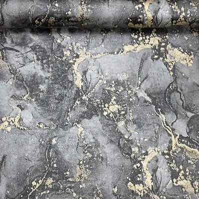 Black Gold Metallic Wallpaper Glitter Marble Effect Thick HeavyWeight Vinyl • £1.52