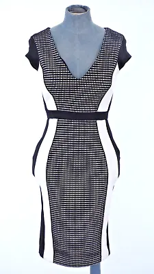 £9.99 • Buy Jane Norman Pencil Dress Y2K Formal Smart Black White Panel Bodycon V Neck UK 8