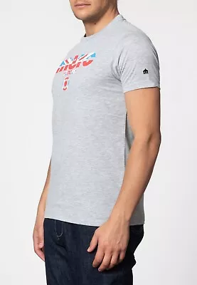 Mens Merc London T Shirt Broadwell Raised Rubber Union Jack Print Grey Marl - M • £23.50