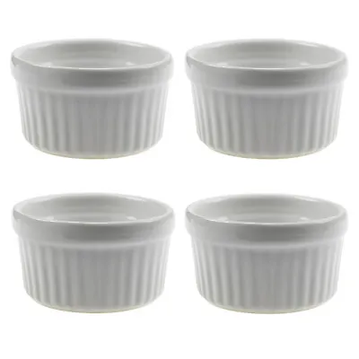 Set Of 4 Mason Cash Round Ramekin White Ceramic Oven Dish Souffle Pie Pots • £12.95