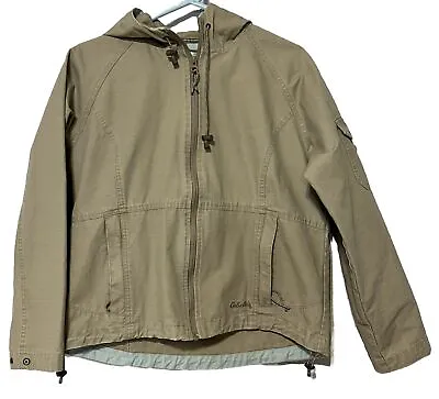 Cabela’s Duck Zip Up Jacket Khaki Tan Hooded Lightweight Men Sz Medium Pockets • $33.99