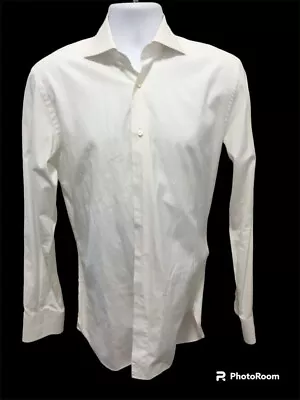 Neiman Marcus Mens Shirt White Button Down Long Sleeve Size XL 17.5 NECK SLIM F • $4.95