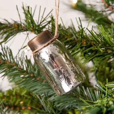 Primitive Country Silver Mercury Glass Mini Mason Jar Hanging Christmas Ornament • $4.50