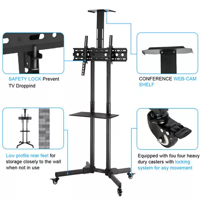 Mobile TV Cart Floor Stand Mount Home Display Trolley For 35 40 45 50 55 60 65  • £45.95