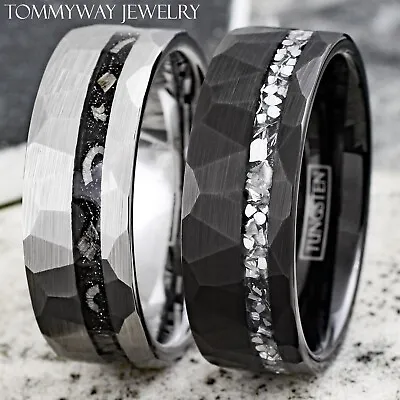 Tungsten Men's Ring Black Or Silver Brushed Faceted Meteorite Wedding Band • $19.99