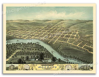 1870 Mankato Minnesota Vintage Old Panoramic City Map - 24x32 • $24.95