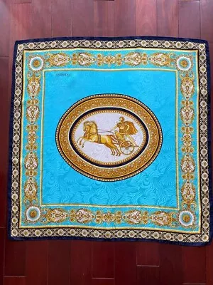 Versace Scarf Authentic Cloth Fashion Large Light Blue Gold Carriage • $122.99