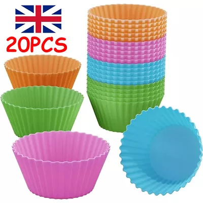 20pcs Silicone Cup Cake Muffin Chocolate Cupcake Cases Cookie Mould Baking Cup • £4.99
