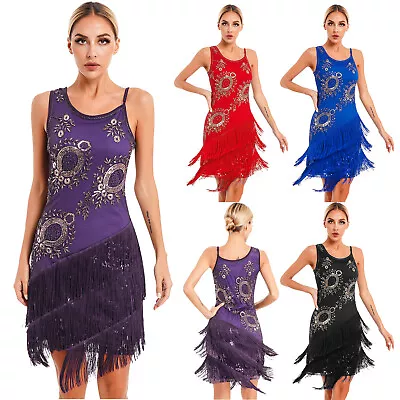 Women 1920s Vintage Beads Sequins Tassel Dress Fringed Latin Cha-Cha Dance Dress • $28.19