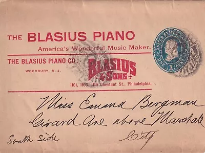 1890s Blasius Piano Company Advertising Wrapper Scott# W301 Dropto Girard Avenue • $34