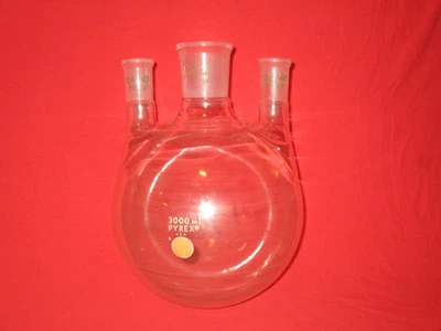 $49.99 • Buy Pyrex 3000ml 3 Neck Round Bottom Glass Distilling Boiling Flask 24/40 45/50