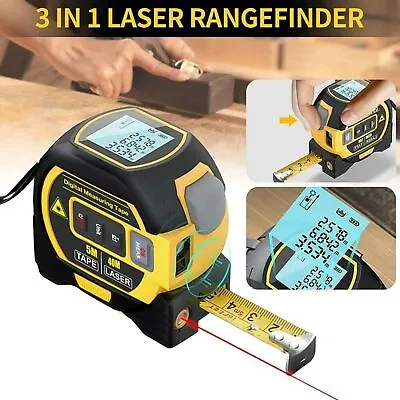 3 In 1 Digital Measure Tape Laser Distance Meter Measuring Tool Range Finder LCD • £8.98