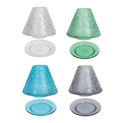 Aroma Jar Candle Leaf Patterned Glass Shade & Tray Set  Various Colours • £13.45