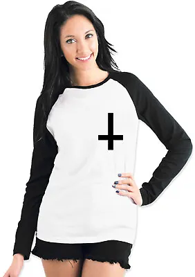 £13.99 • Buy Inverted Cross Breast Print Ladies Womans Funny Pocket Tee Baseball T-Shirt
