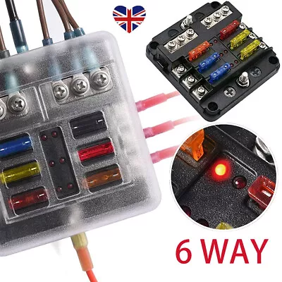 6 Way Blade Fuse Box Block FuseBox Holder Auto Marine Bus Bar Car Kit 12V 32V • £9.69