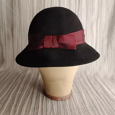 Betmar New York Vintage Black Wool Cloche Hat Union Millinery Made Original Bow • $23.80