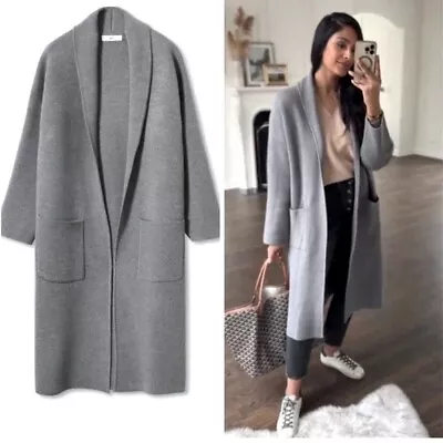 MNG Mango S NEW NWT Knitted Coat Pockets Longline Cardigan Duster Sweater CP1-37 • $84.99