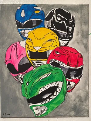 Seasoned Art Power Rangers MIghty Morphin Hand Painted Fan Art Colorful Helmets • $50