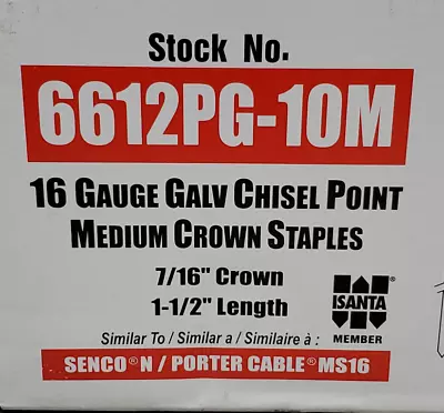 Spotnails 6612PG-10M 1-1/2-Inch Galvanized 16 Ga 7/16 Medium Crown Staples 10M • $61