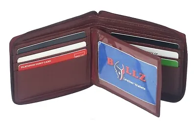 Genuine Cowhide Leather Mens Zipper Zip-Around Bifold Popular Card Holder Wallet • $12.09