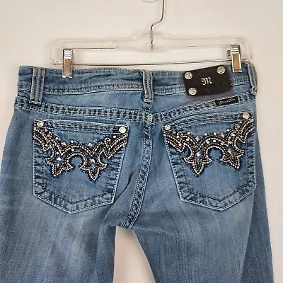 Miss Me Jeans Womens Sz 31 Blue Faded Low Rise Bootcut JW5307B7 Bling READ • $20