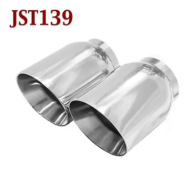 JST139 PAIR 2.5  Stainless Round Exhaust Tips 2 1/2  Inlet / 4  Outlet / 5  Long • $49.49