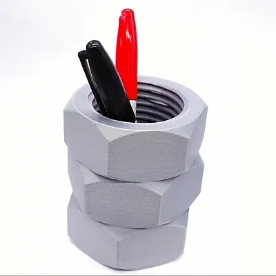 Stacked Hardware NUTS Large Desk Pen Pencil Cup Holder XMAS Gift Man Cave • $9.95
