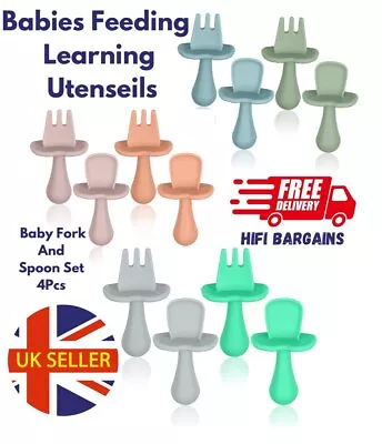 Vicloon Silicone Baby Fork Spoon Cutlery Set4Pcs Infant Self Feeding Training • £4.99