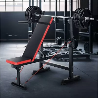 600lbs Folding Olympic Weight Bench Fitness With Barbell Rack Incline Full Boby • $99.99