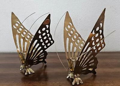 VTG MCM Giftcraft Brass Butterfly Taper Candle Holders. 1970s. Pair Of 2. Taiwan • $27.95