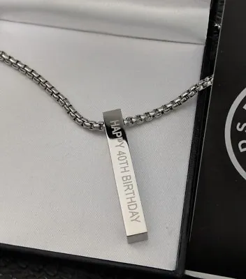 Mens Personalised Gift Engraved Long Identity Necklace 40MM Birthday Gift • £54.99