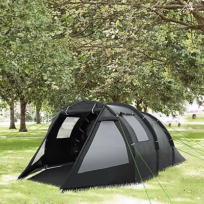 3-4 Person Camping Tent With 2 Rooms Windows Dome Tent Waterproof Black • $98.99