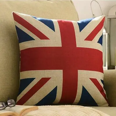 18x18 In Union Jack Pillow Case Square Linen UK Flag Cushion Cover Home Decor • £5.29