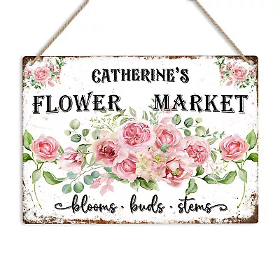 Flower Market Personalised Metal Sign Vintage Floral Tin Plaque Custom Name Gift • £6.49