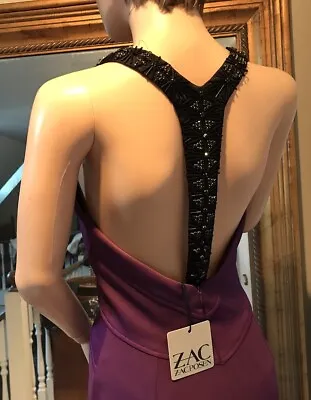 Nwt Size 4 Mermaid Purple Black Sequin Zac Posen T Back Gown $799 • $19.99