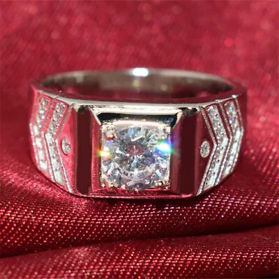 Wedding Band Ring For Men 2.19Ct Round Cut Lab-created Diamond 14k White Gold  • $282
