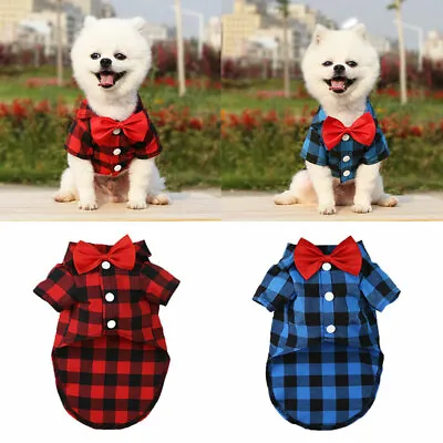 £3.95 • Buy Pet Cat Dog Plaid Shirts Clothes For Puppy Chihuahua Summer Vest T-shirt Cute