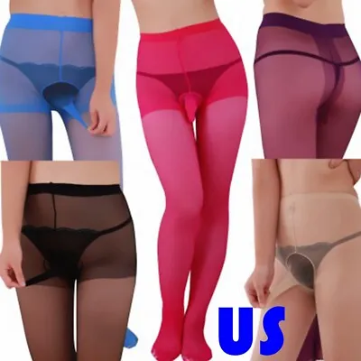 US Men's Stretchy Bulge Pouch Pantyhose Full Footed Stockings Lingerie Tights • $6.76