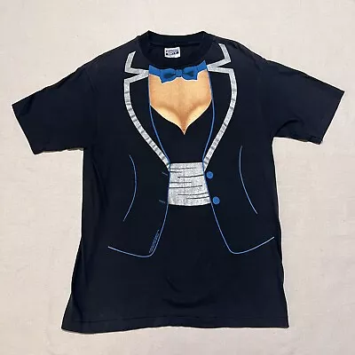 Vintage 1984 Tuxedo Shirt Men’s Size Large Black Blue Single Stitch Hanes Tag • $14.99